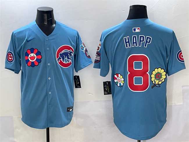 Men%27s Chicago Cubs #8 Ian Happ Blue 2025 Tokyo Series 2nd Alternate Limited Stitched Jersey